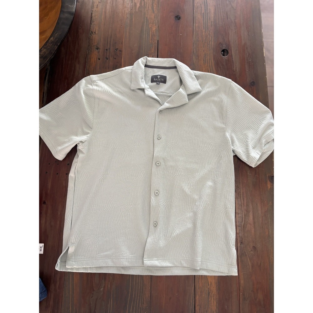 Saints Studio Shirt Mens Large Cream Textured Knit Button Front Camp Collar